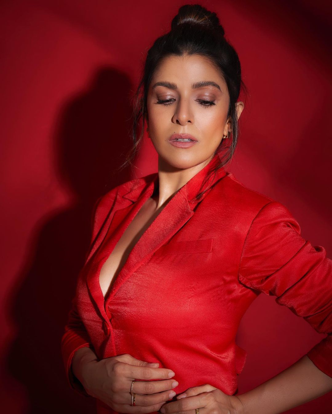 Bollywood Actress Nimrat Kaur Stills In Red Lehenga Choli